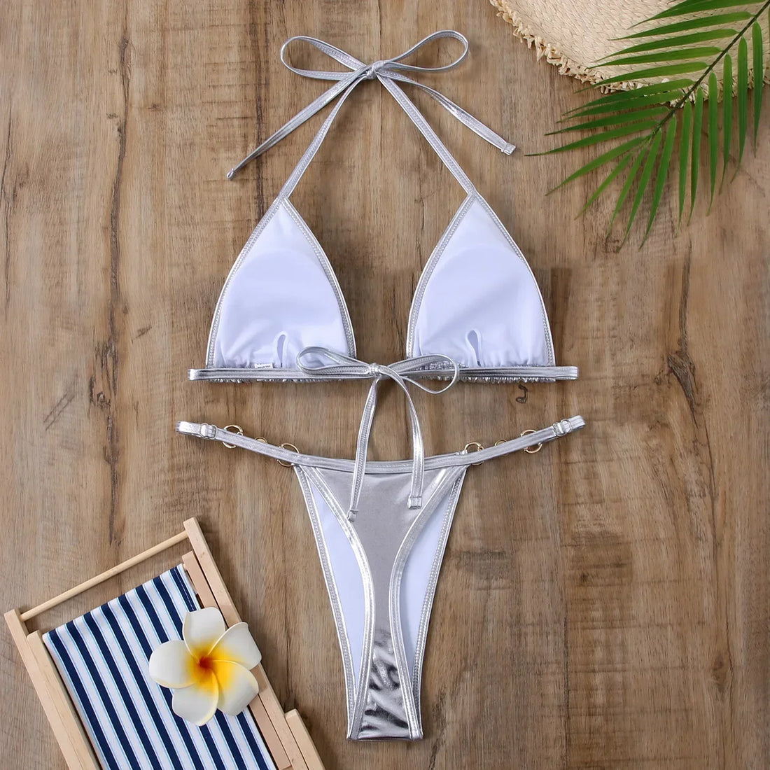 Metallic Triangle Thong Bikini